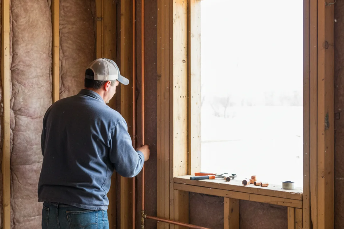 Licensed plumber running new copper supply lines in a Wabash home